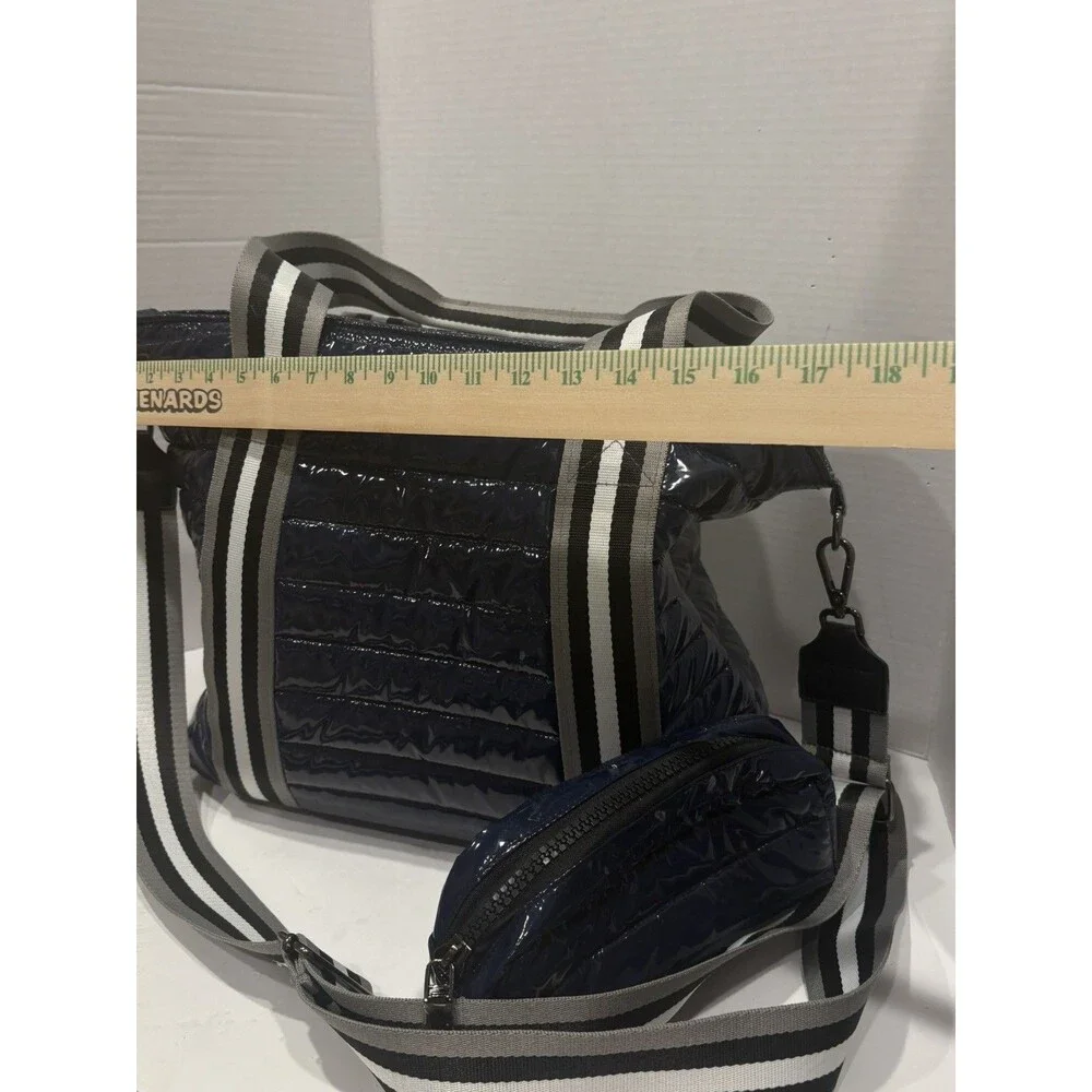 Think Royln Blue Patent Wingman Large Tote Bag Crossbody Preppy Quiet Luxury New